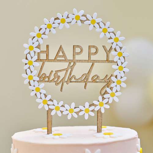 Happy Birthday Daisies Wooden Cake Topper
